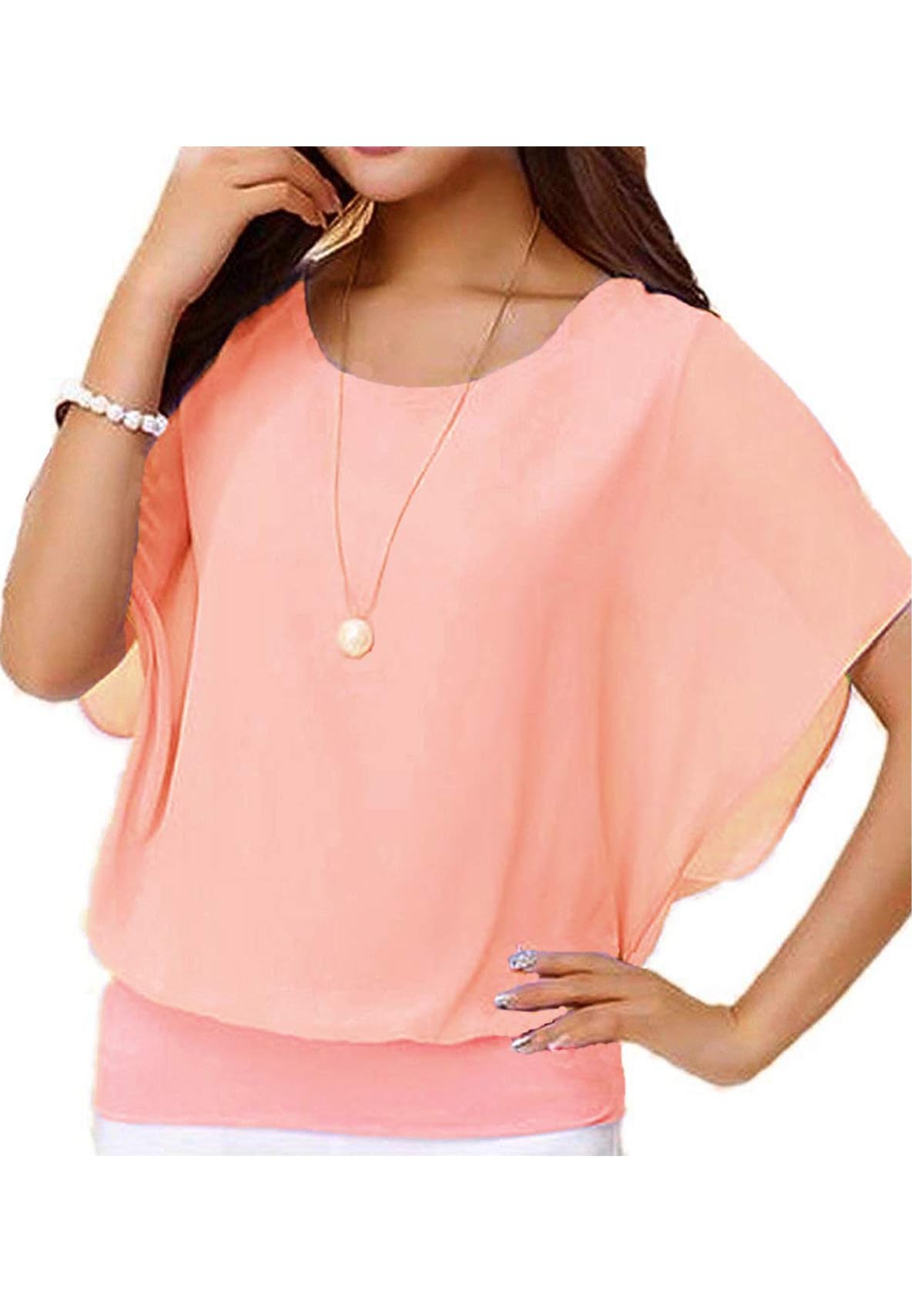 Yommay Damen Tops Sommer Locker Kurzarm Bluse Chiffon Elegante Leichte T-Shirts für Frauen Lässige Flowy Oberteile