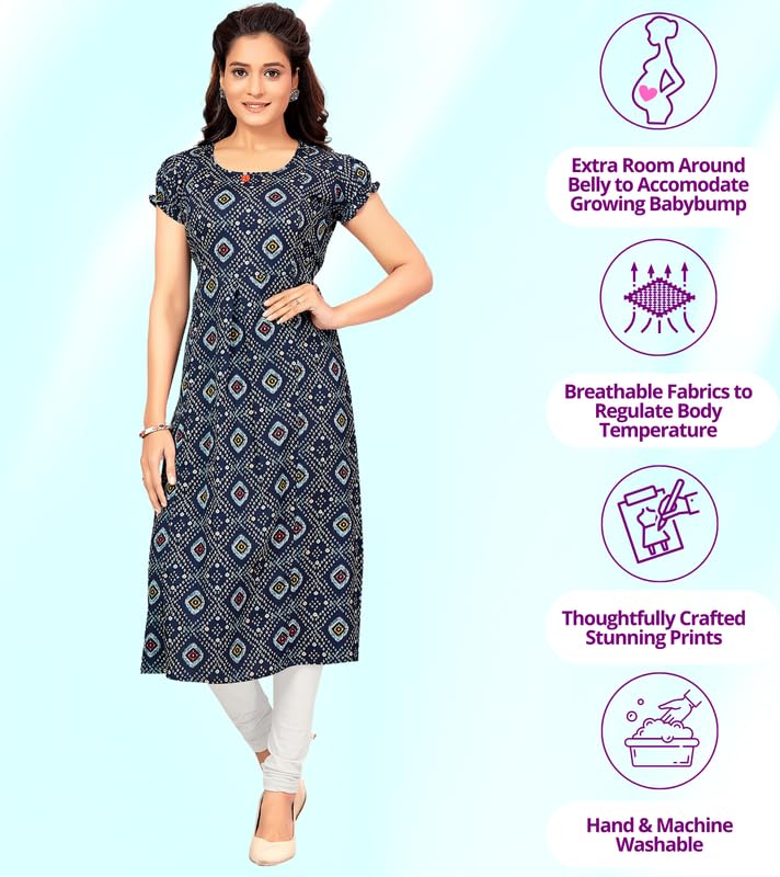 Image of RITIJYA Poly Cotton Straight Feeding Kurtis for Women with Zip | Maternity Kurta for Nursing & Pregnancy