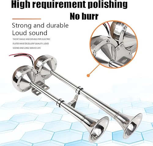 Miniatura 4 de Bocinas de barco de 12 V, cuerno de trompeta de barco marino de acero inoxidable pulido, tono bajo y alto BANHAO con soporte ajustable, bocina de