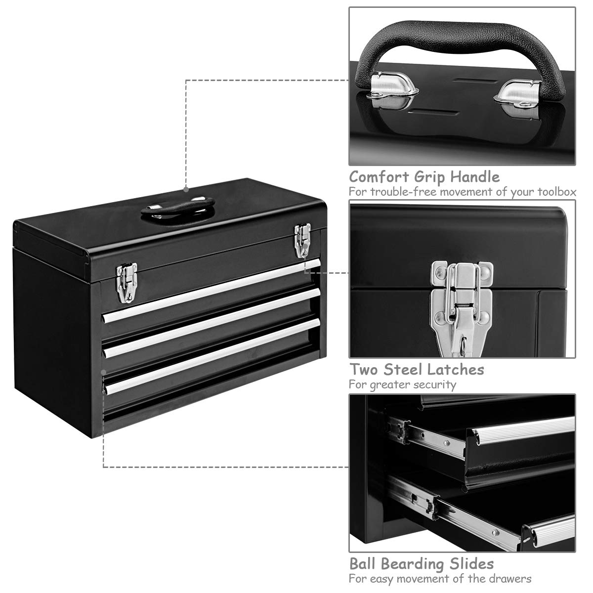 COSTWAY Portable 3 Drawers Tool Chest Box Storage Garage