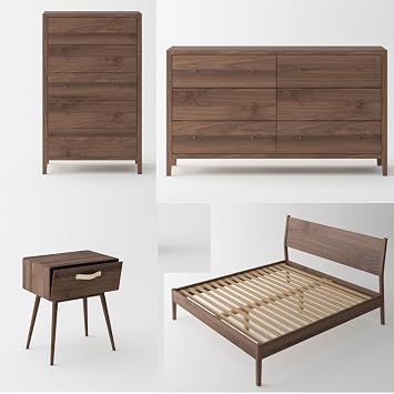 Crafters and Weavers Isabella Mid Century Solid Black Walnut King Bedroom Set