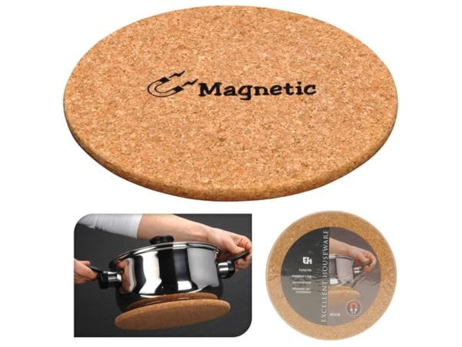 Carousel Home And Gifts Light Brown Magnetic Cork Trivet | 21Cm Round Magnetic Cork Trivet Heat Resistant Non Slip Coaster - Table Protection Mat Pan Stand