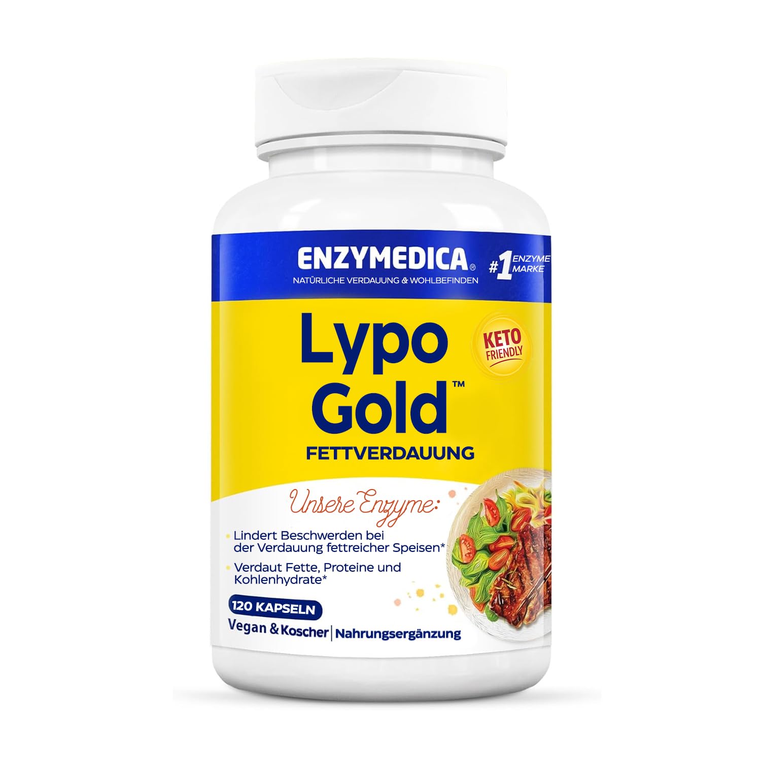 Enzymedica - Lypo Gold, Enzym-Formel, reduziert Gase und Blähungen, angezeigt für Keto-Diäten, Verbessert die Nährstoffaufnahme, Glutenfrei, Milchfrei, Vegan