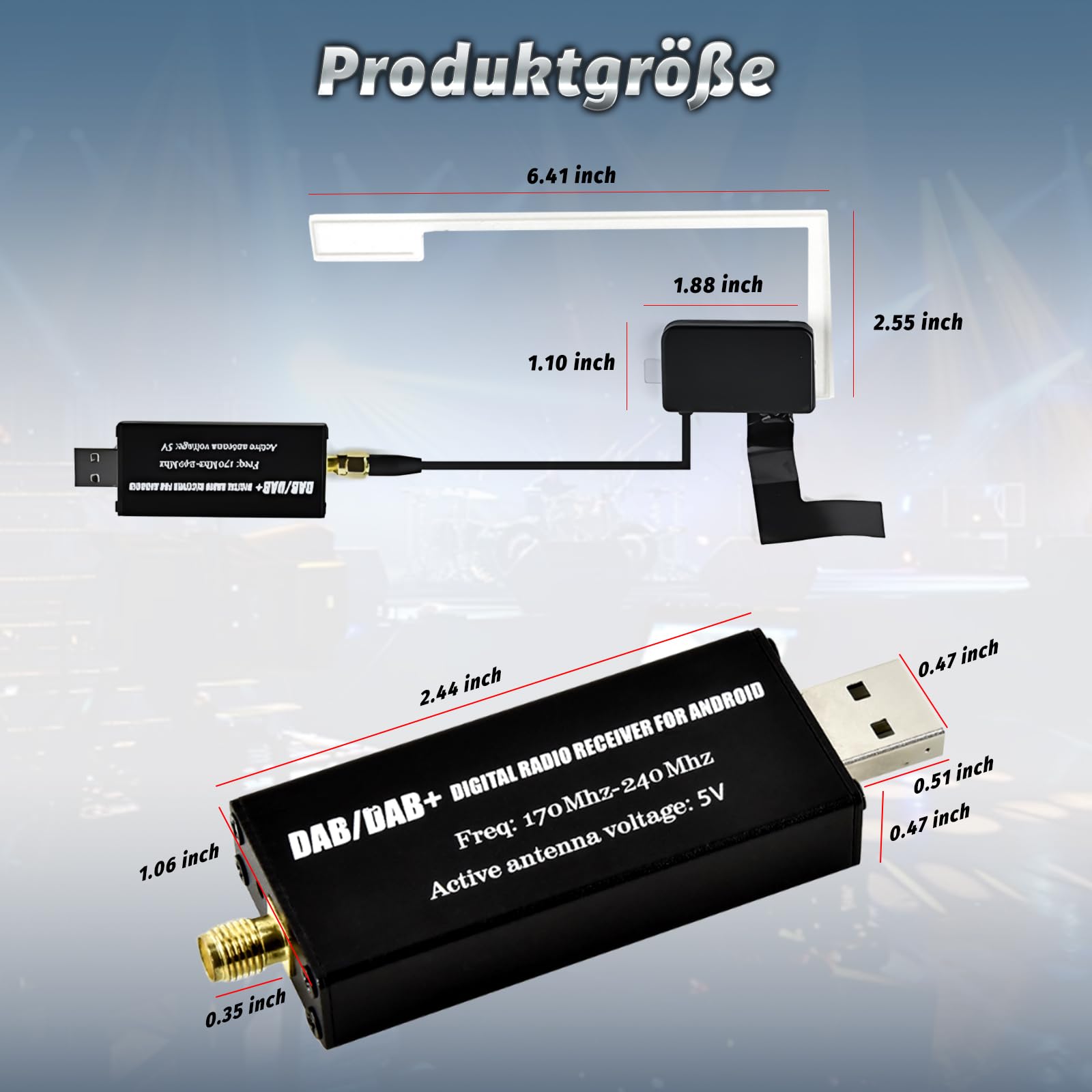 DAB Adattatore per Autoradio Android, Ricevitore Digitale DAB+ USB con Antenna Universale, Tuner Box con App, Facile Installazione Plug and Play