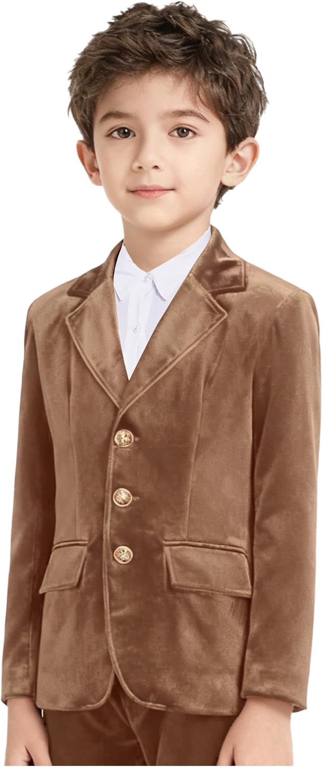 Kids Velvet Blazer for Holidays & Formal Events - Boys Long Sleeve Dress Jacket Wedding Outfits