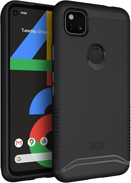 TUDIA DualShield Designed for Google Pixel 4a Case (2020), [Merge] Shockproof Dual Layer Military Grade Tough Hard Slim Phone Case Cover - Matte Black