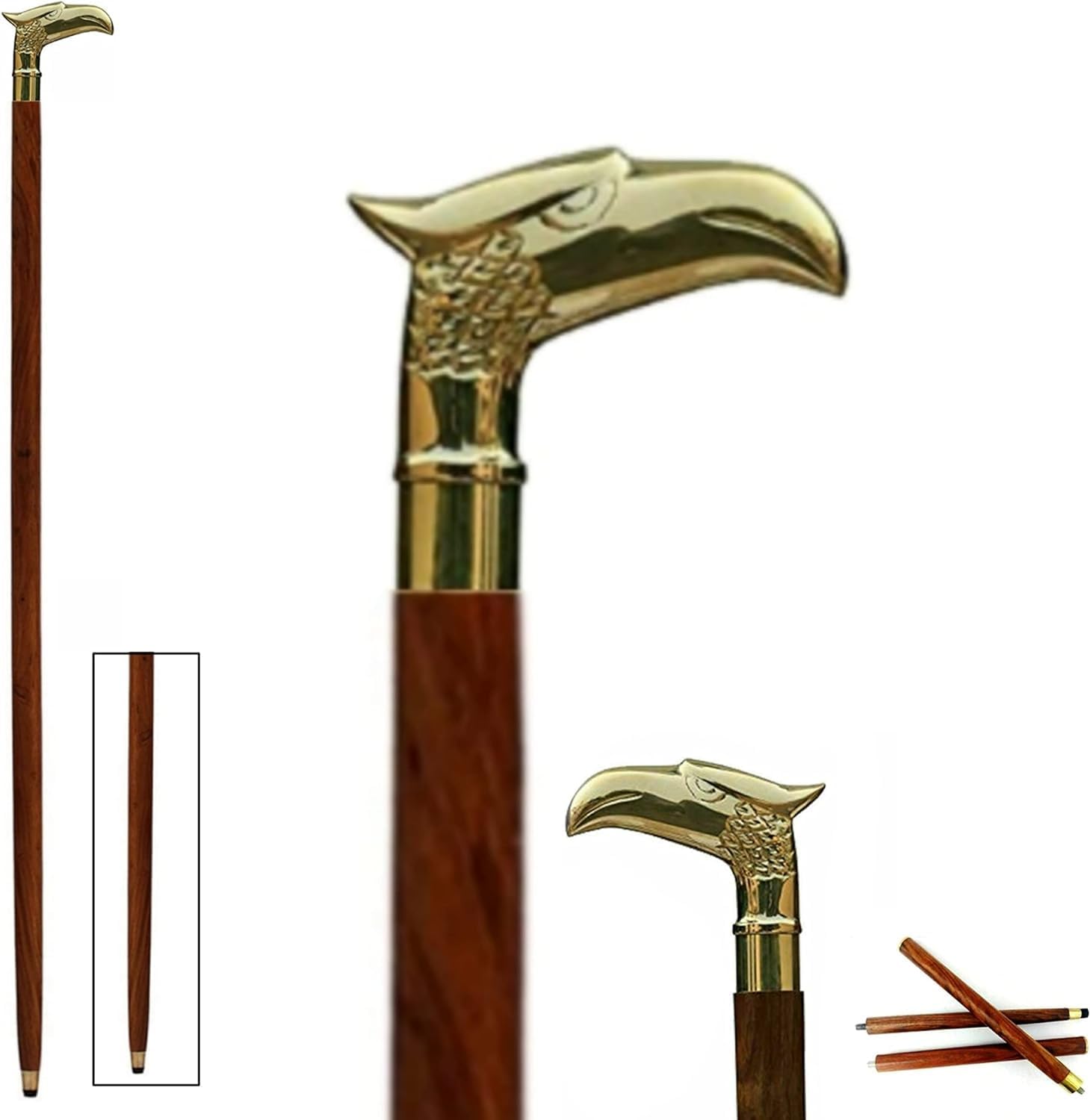 Walking Stick Cane Vintage Style Brass Solid Designer Eagle Head Handle Wooden Vintage Brass Eagle Walking Cane Walking Stick Brass Gift Solid Vintage Designer Victorian Wooden 36 "