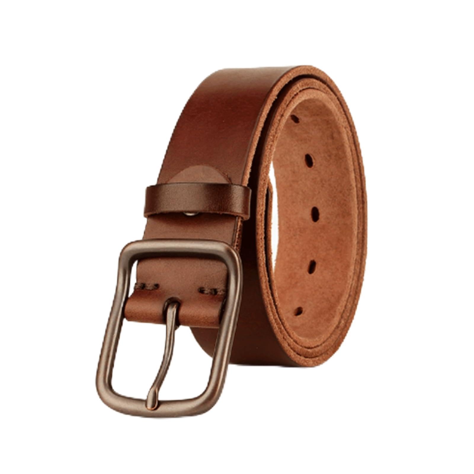 Krxsobnv Men's Coffee Leather Belt, Whole For Dress Casual Washed Vintage Belts For Alloy Buckle Belt Classic(,110Cm)