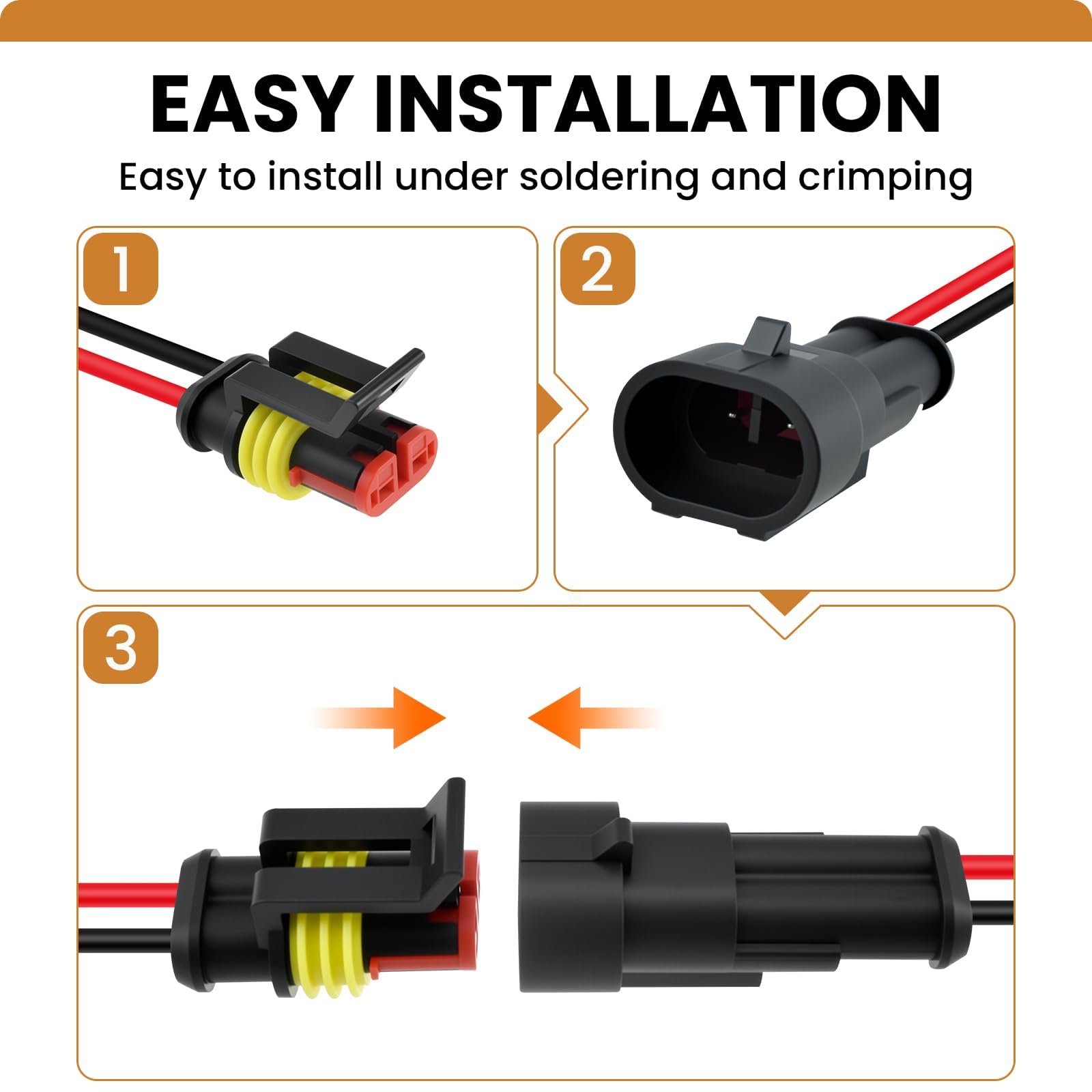 6 juegos de conectores impermeables de 2 pines, conector macho y hembra de 18 AWG con cable de 15 cm para camión, barco y otras aplicaciones de cable