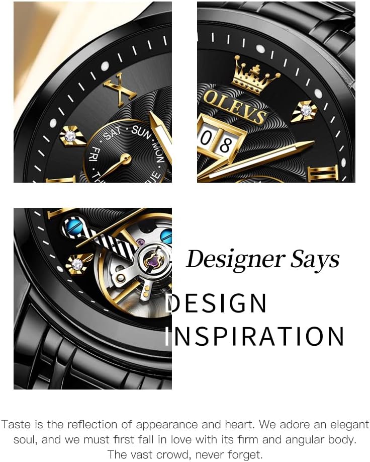 OLEVS Men Automatic Watch Skeleton 5 Hands Mechanical Classic Luxury Multi Calendar Stainless Steel Waterproof Wrist Watch for Men - Image 5