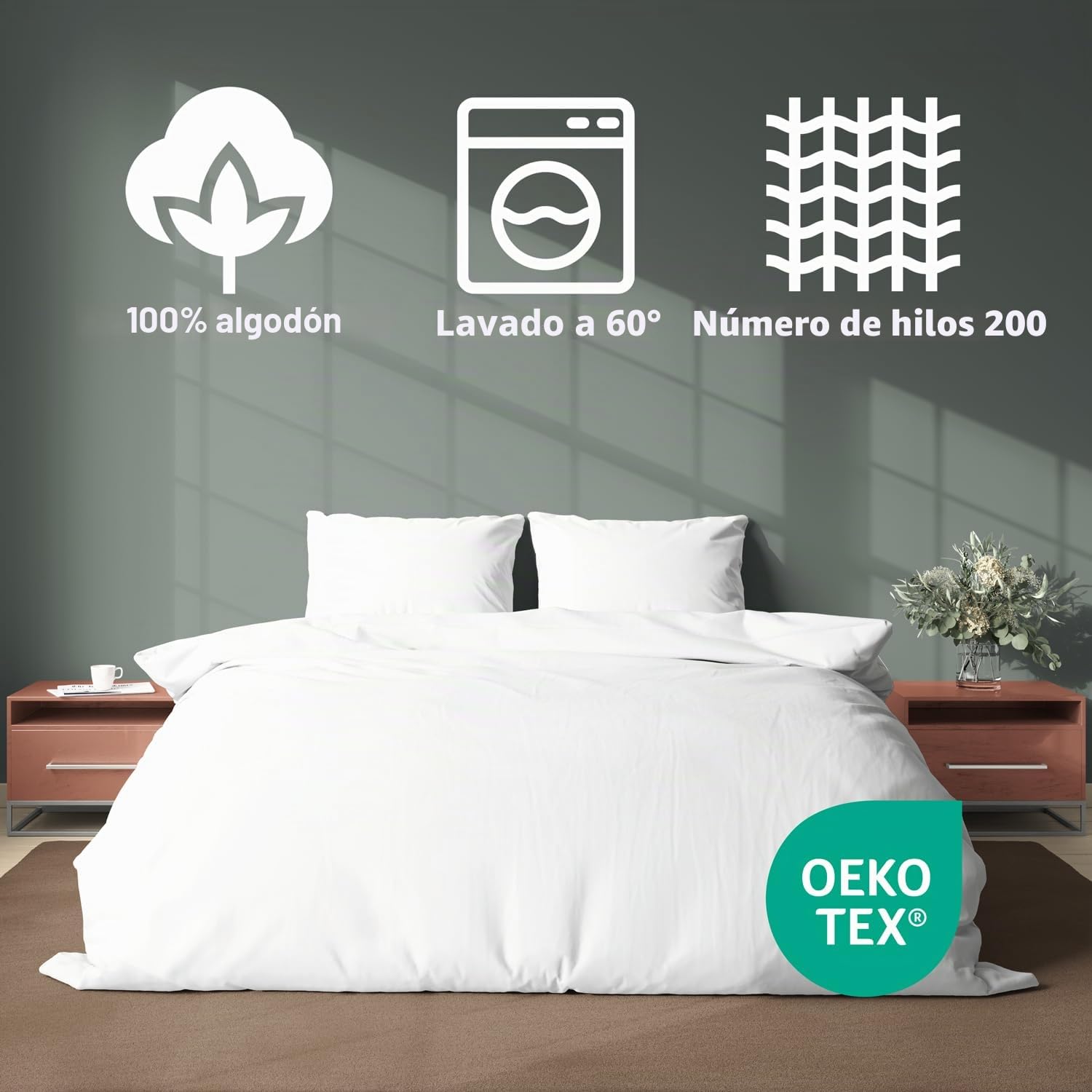 JACOBSON Juego de ropa de cama de 200 x 220 cm, 100 % algodón, funda nórdica de 200 x 220 cm y 2 fundas de almohada de 80 x 80 cm, percal de 3 piezas con cremallera (200 x 220 cm, color blanco, 3