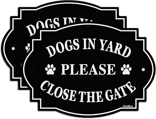 Letrero con texto en inglés Dogs in Yard Please Close the Gate, 9.5 x 6.7 pulgadas, aluminio reflectante, resistente a la decoloración, uso en