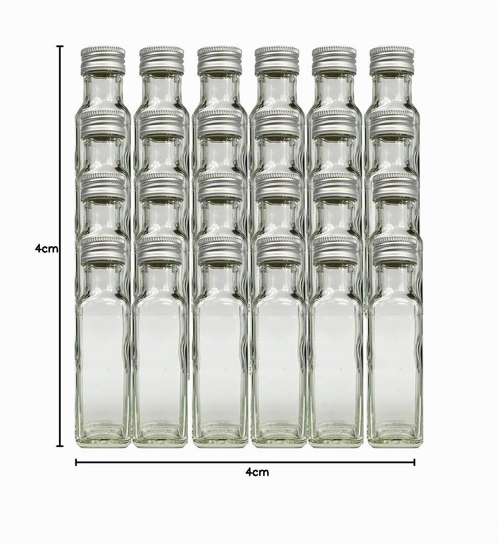hocz Glasflaschen Set mit Schraub-Deckel Silber | Maraska 100 teilig | Füllmenge 100 ml | Saftflaschen Spirituosen Likörflaschen Setzen Sie ganz einfach Ihr eigenes Öl