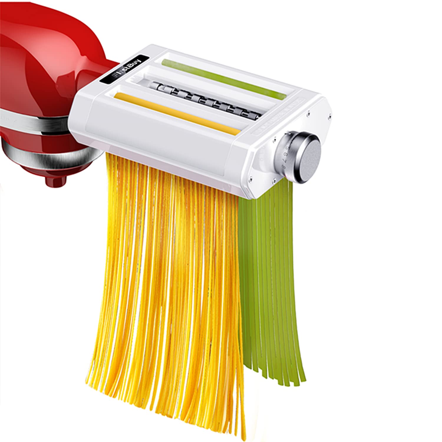 FirstBuy Pasta Maker Attachment for Kitchenaid Stand Mixers, 3 in 1 Stainless Steel Pasta Roller Cutter Accessories, 8 Gears Thickness Adjustment, Spaghetti Fettuccine Maker with Cleaning Brush