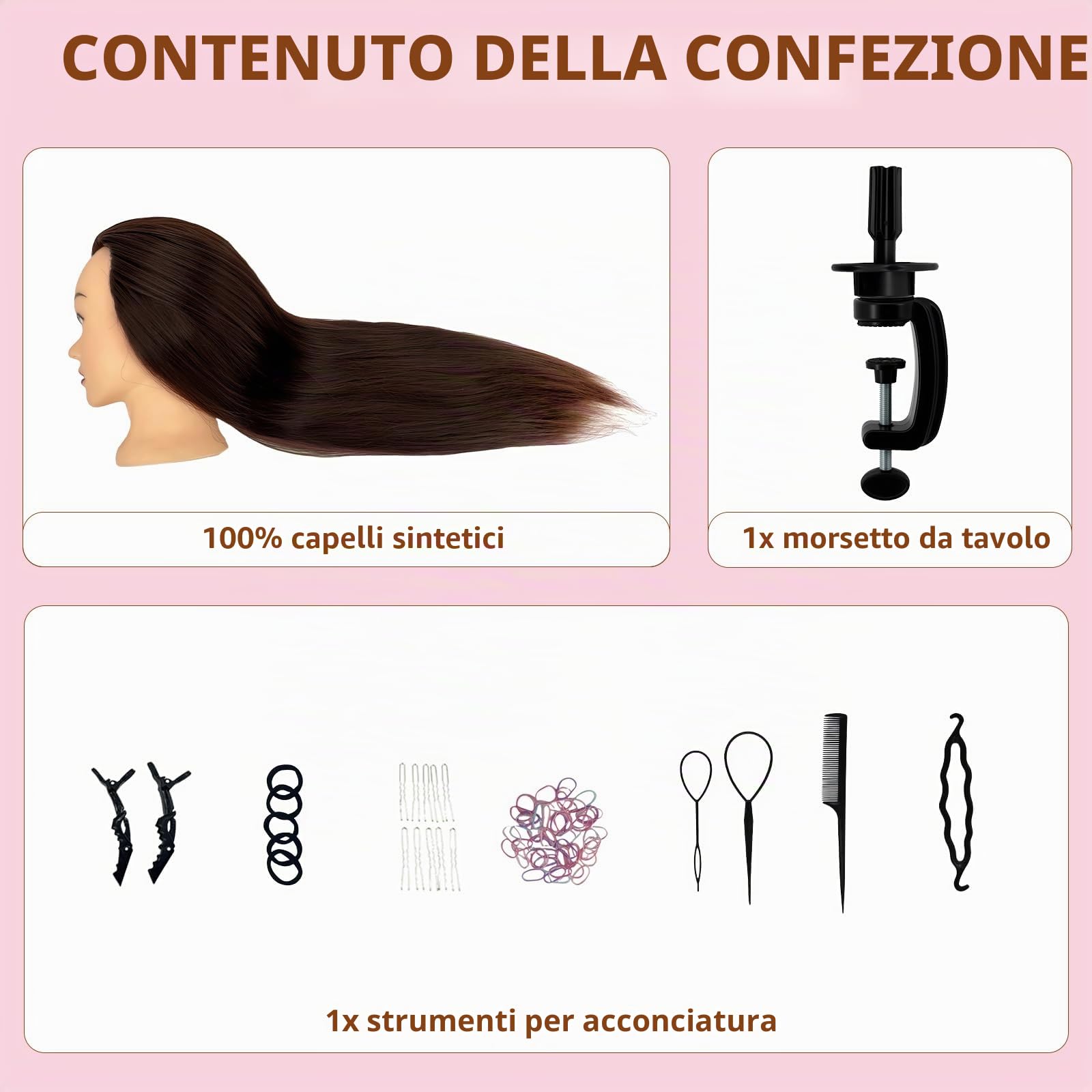 Set professionale da parrucchiere per bambini – Testa di manichino con supporto per parrucchieri e parrucchieri (Järnhaltig)