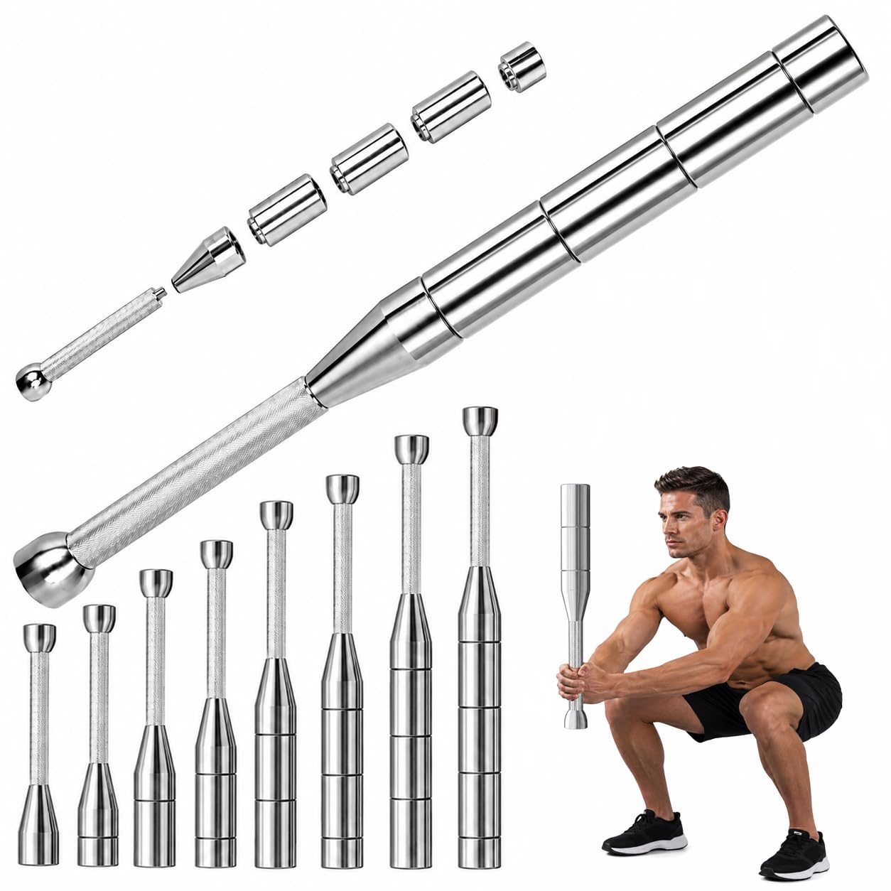 Verstellbare Macebell 3-10KG, Stahlkeule, kettlebell, Clubbell, Indian Club | 8-in-1 Keule aus Vollstahl, für Krafttraining, Functional Fitness, Griffkraft, Schultertraining, Core- und Ganzkörpertraining