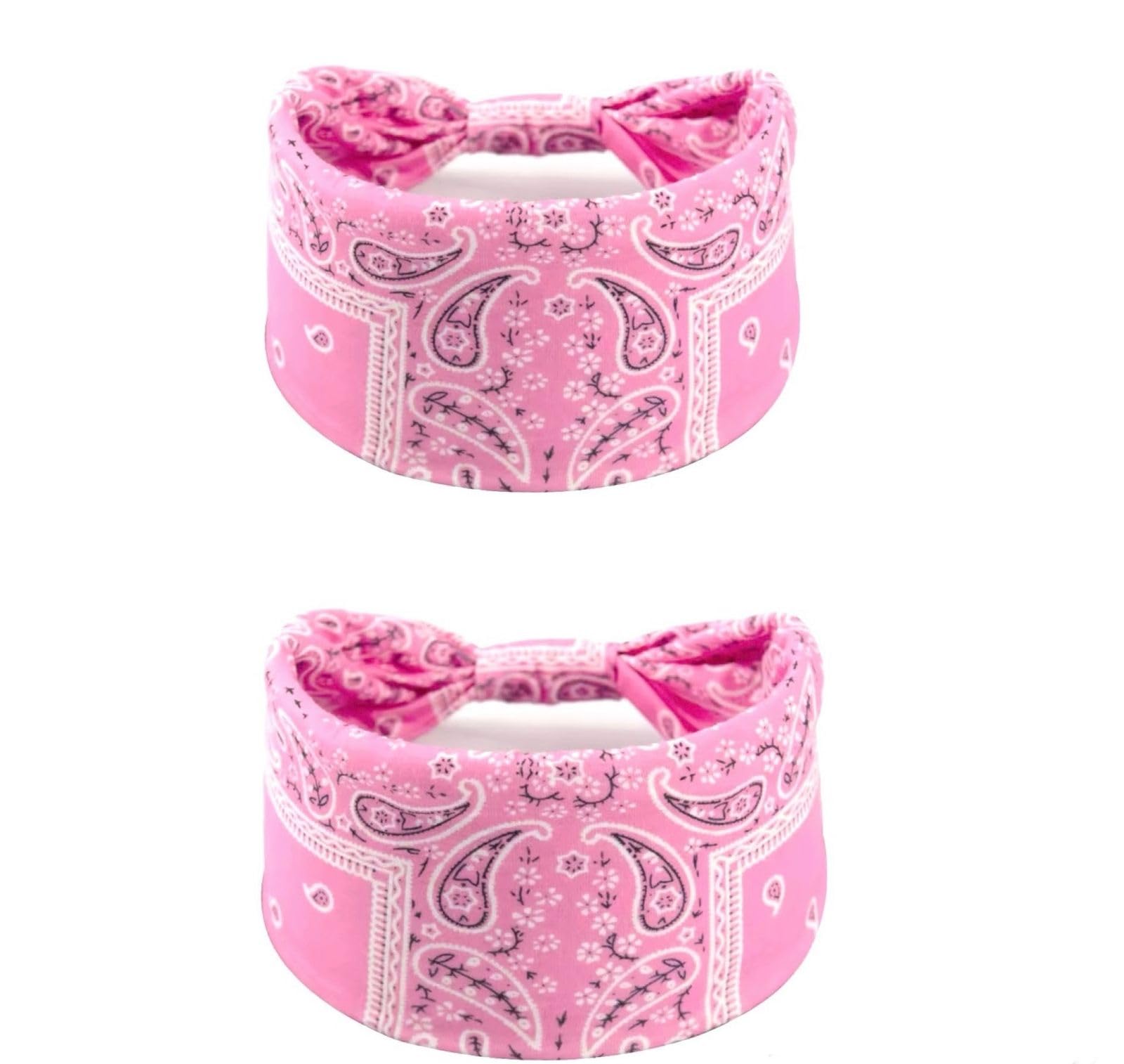 Paisley Print Wide Bandana Knot Headband | Unisex Criss Cross Head Hair Wrap Cloth | Stretchable & Comfortable Headbands for Yoga, Jogging & Gym Pink - Pack of 2-image-13