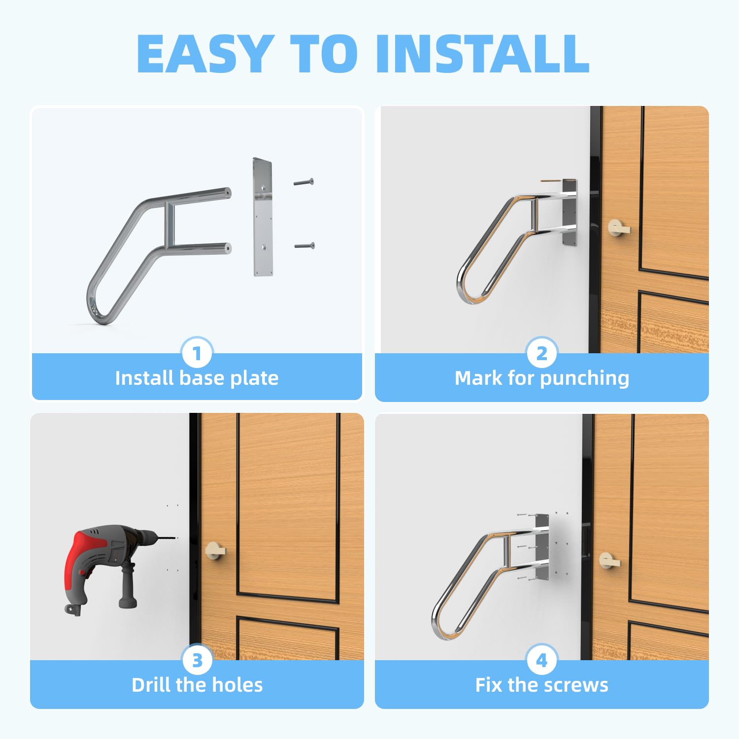 60cm U-förmiger Handlauf Edelstahl, Handlauf Treppe für 1 bis 3 Stufen, Edelstahl Treppengeländer für Garten, Garage, Veranda, Innen und Außen (3,2 cm Rohr)