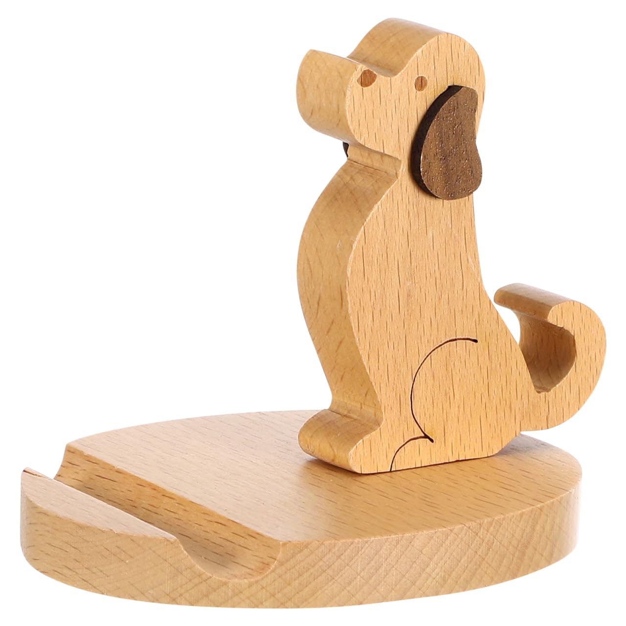 Didiseaon Wooden Dog Cell Phone Holder - Cute Puppy Shape Smartphone Stand & Tablet Dock - Non-Slip Hands-Free Phone Mount for Office Desk Home Decor