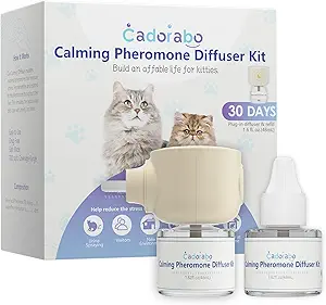 Cat Pheromones Calming Diffuser, 2 in 1 Cat Calming Starter Kit (Diffuser Head + 48mL Vial), Effectively Relieve Anxiety Stress Cat Calming Diffuser, Cat Pheromones for Cat Anxiety Relief