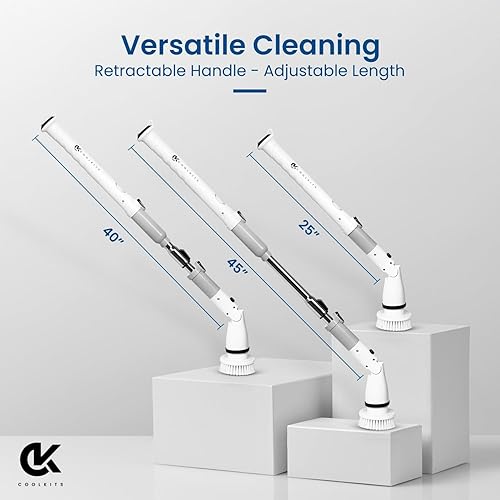 Miniatura 3 de Limpiador eléctrico giratorio K-129 nuevo inalámbrico 350 RPM 4000mAh batería 6 cabezales de limpieza reemplazables, mango largo ajustable para