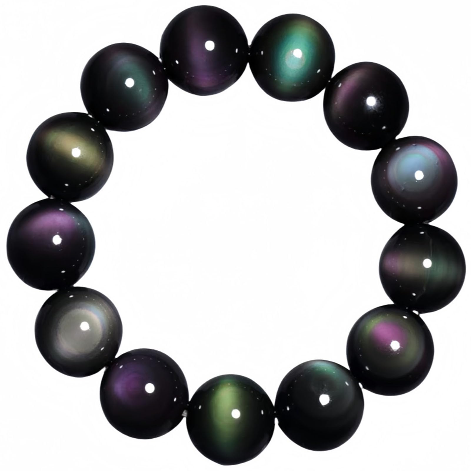 Pulsera elástica de obsidiana Colorida para Mujeres y Hombres, Cuentas de Cristal volcánico con Brillo de Plata y Oro arcoíris Natural, joyería de Piedra elástica Ajustable,6a,10MM