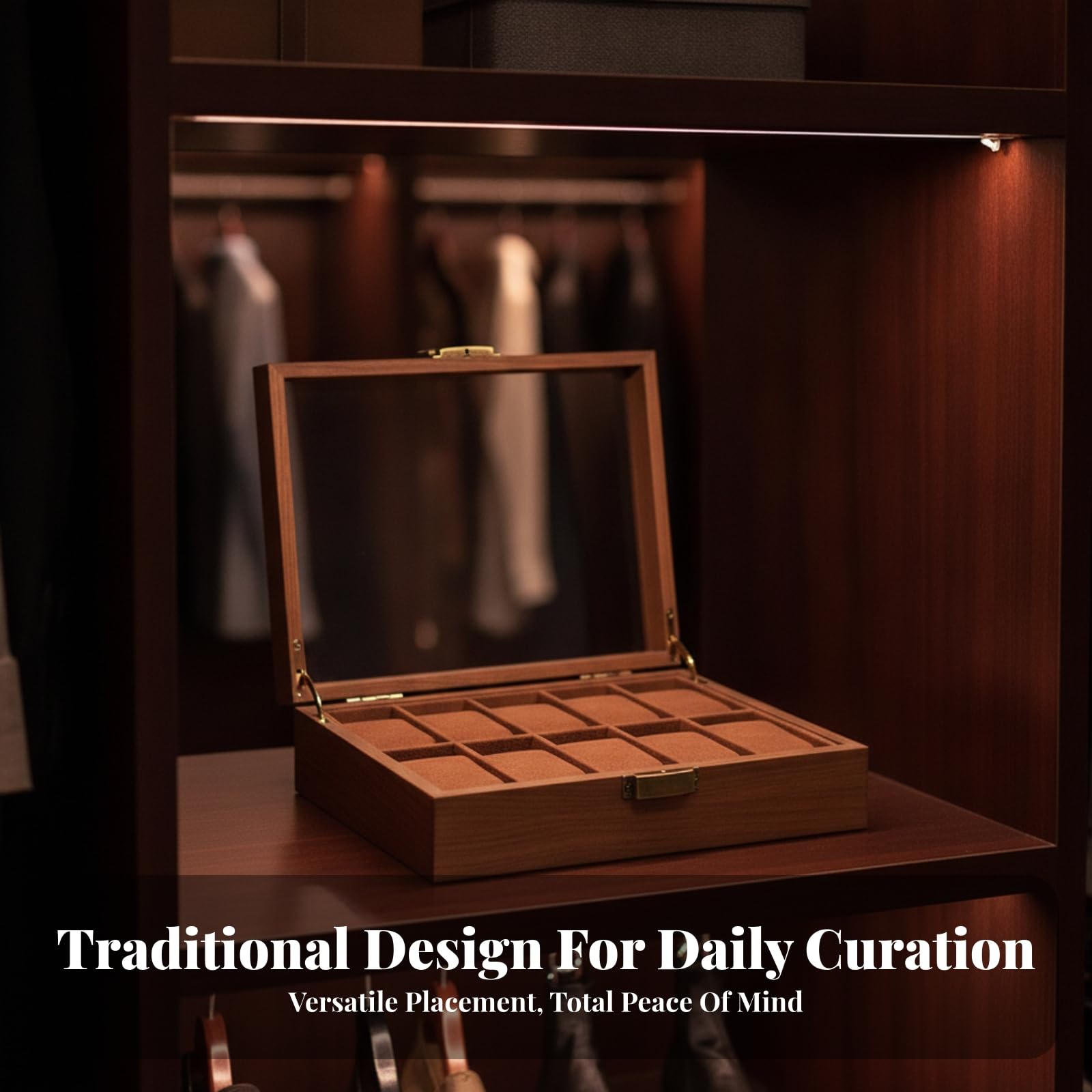 Portaorologi da Esposizione Elegante | Scatola Portaorologi con Cuscini Interni, Robusto, per Comò, 10 Slot