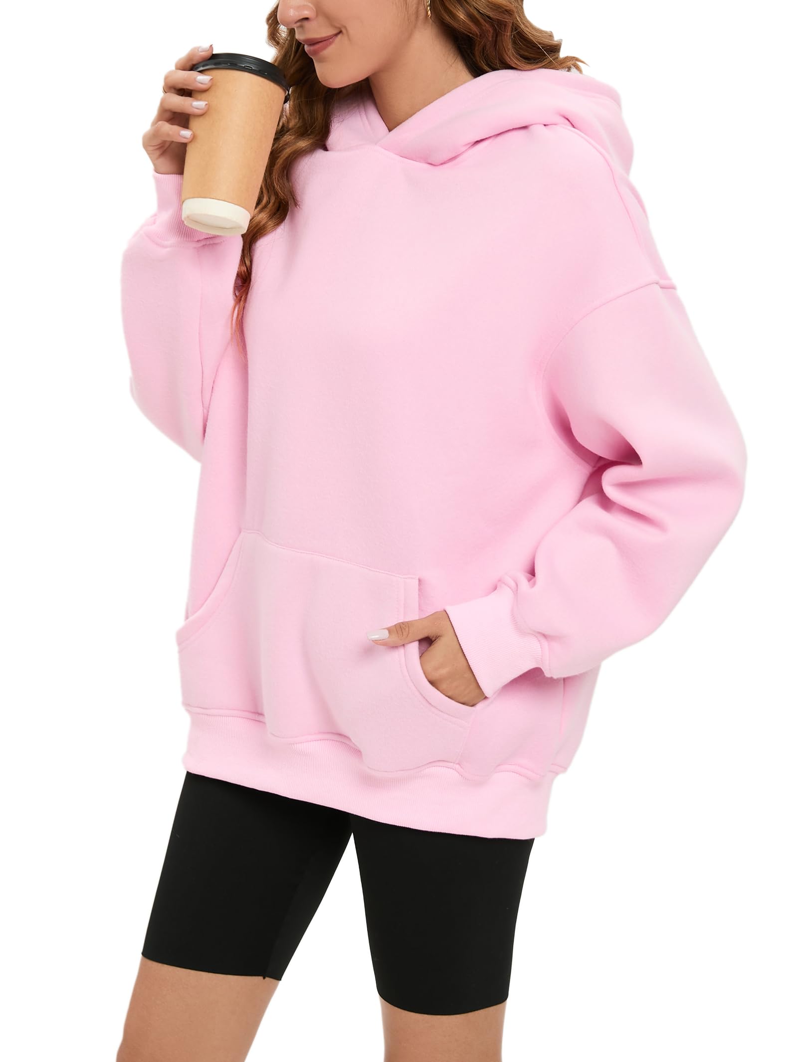 Famulily Oversized Hoodie Damen Langarm Sweatshirt Herbst Winter Thermofleece Tops mit Taschen S-XL