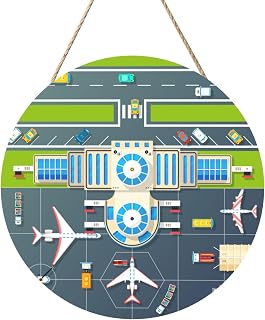 Airport Parking Wood Signs Decorative Hanging Wood Plaque Round Rustic Door Sign Wall Decor Art Home Front Door Decor, 12 Inch