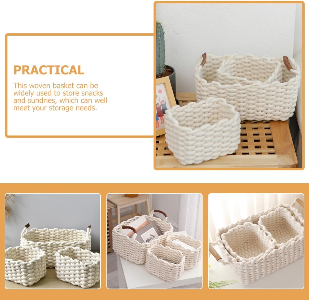 Cotton Rope Storage Basket Wicker Baskets for Storage Toy Organizer Household Snack Holder White