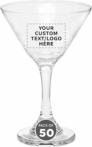 Vasos de Martini clásicos personalizados de 9.25 onzas, juego de 50, paquete personalizado a granel, ideal para cócteles, recuerdos de boda,