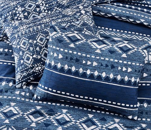 Image of Geniospin Full Comforter Set - 7 Pieces Comforters Full Size, Fluffy Boho Bedding Sets for All Seasons, Bed in a Bag with Flat Sheet and Fitted Sheet, Pillowcase & Sham (Blue, 80''x90'')