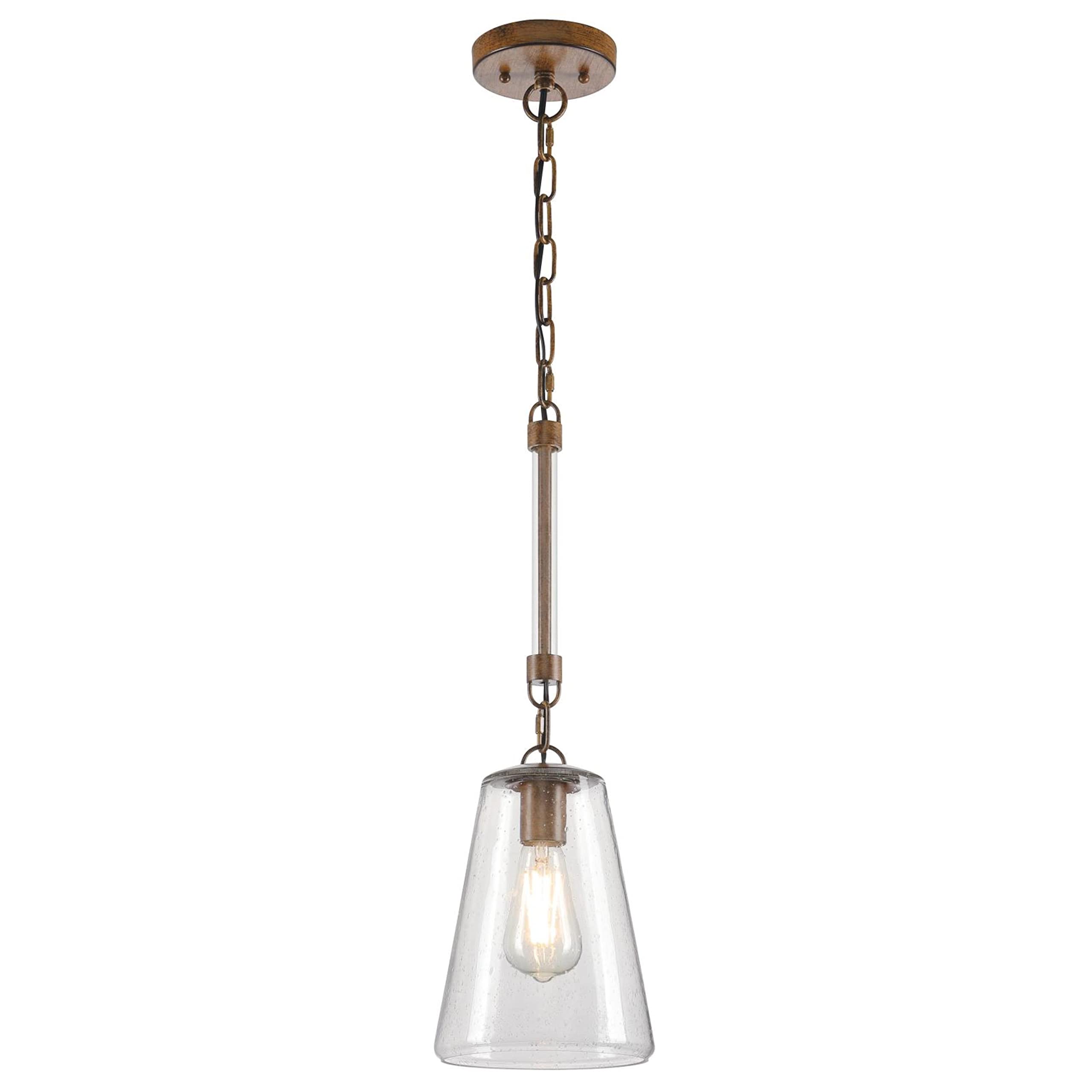 Westinghouse Lighting 6130400 Biloxi Craftsman-Style One Light Indoor Mini Pendant, Barnwood Finish, Clear Seeded Glass