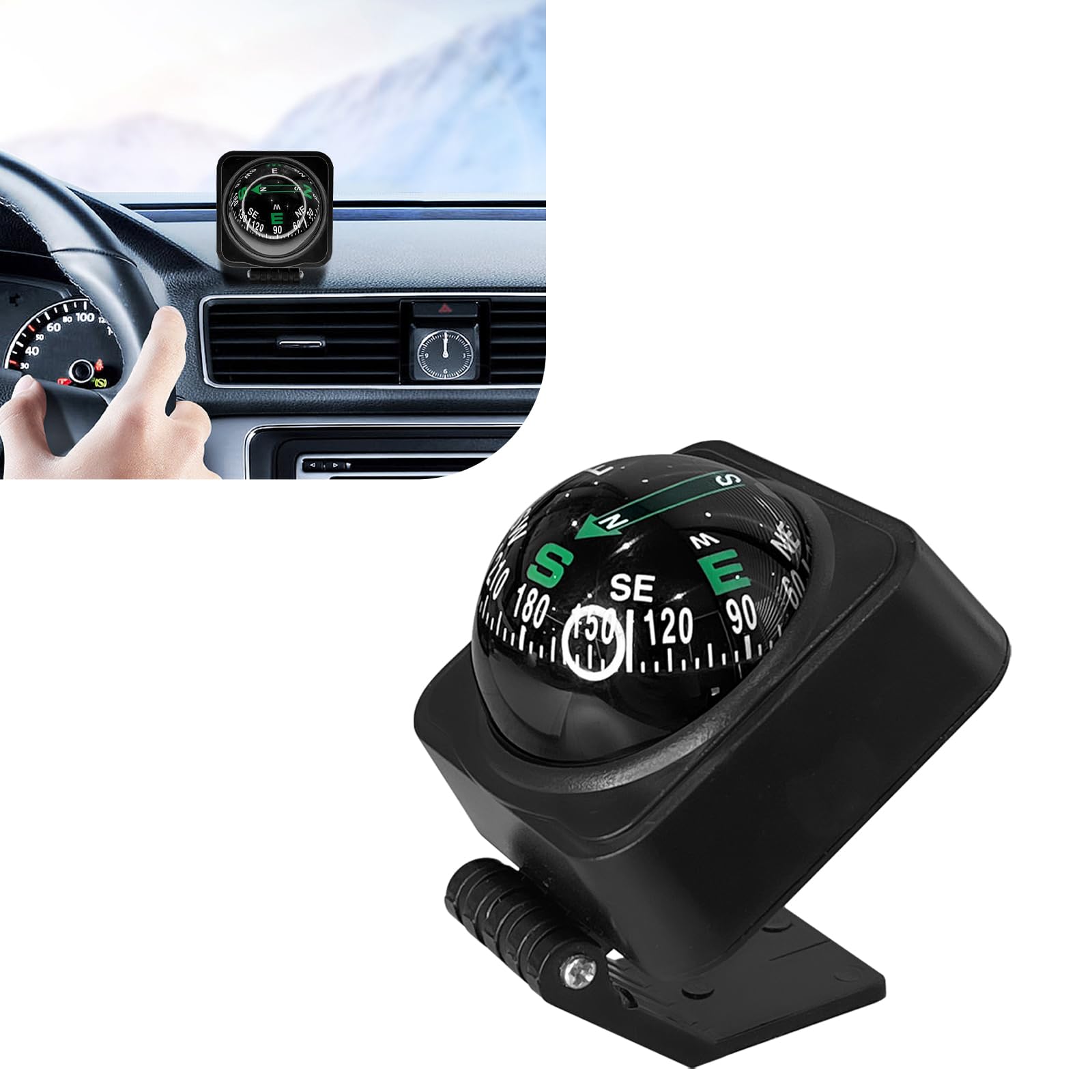 SWQS Upgraded Car Compass,2.6x2.2x2.1 Car Compass Dashboard with Adjustable Angle, Portable Compasses for Car Dashboard Auto Accessories for Camping, Travel, Hiking Universal HD Digital Compasses Ball