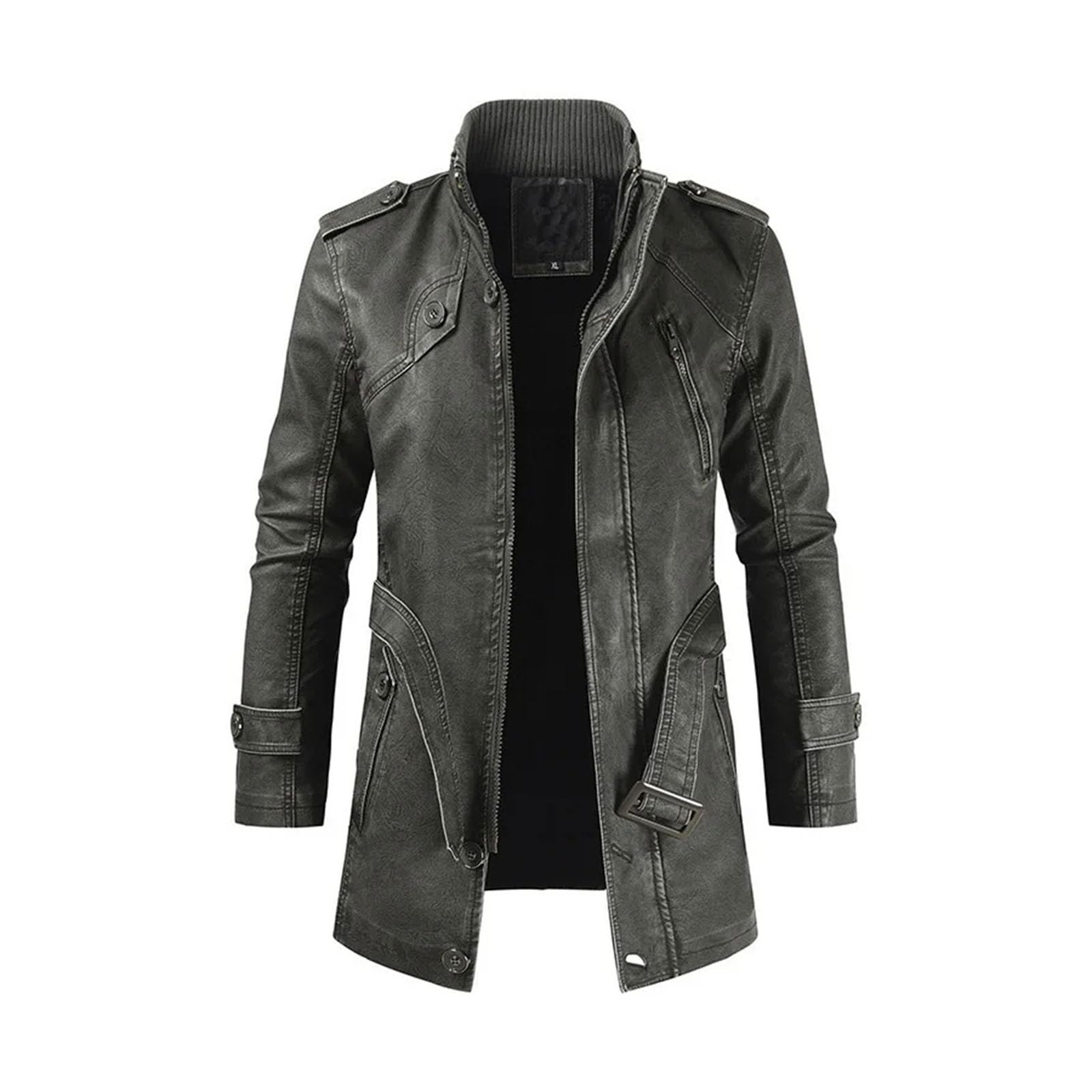 Combinaison de moto longue en cuir pour homme, coupe ajustée, style décontracté, coupe-vent, veste en similicuir PU, marron foncé, taille XS