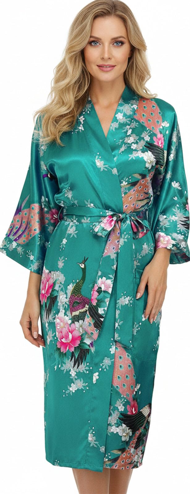 Trifolium Kimono Robe And Chemise Silky Peacock Satin Nightgown Bathrobe Wedding Negligee Nightdress — view 8