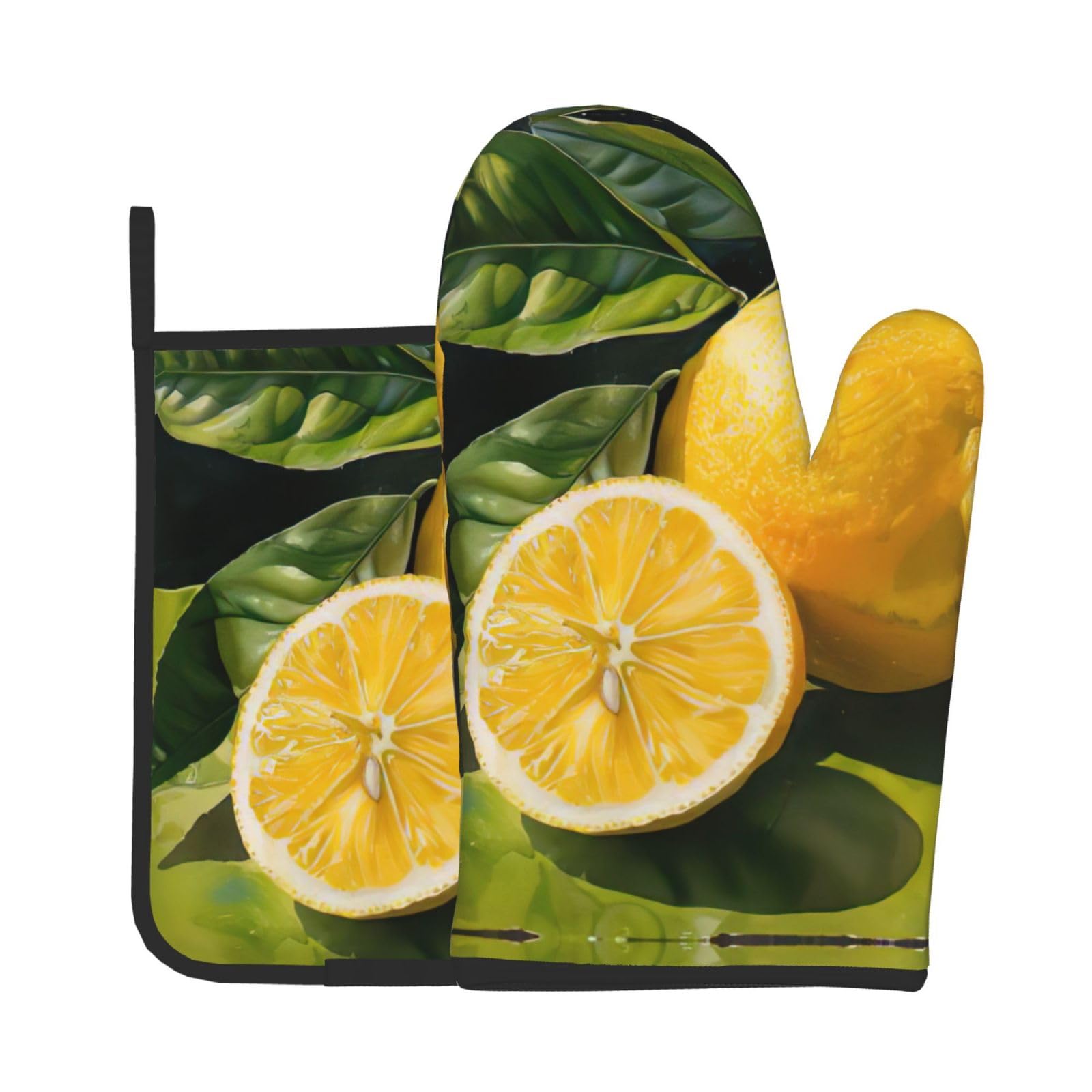 Lemon Fruit Kitchen Baking Two-Piece Set,Multipurpose Oven Gloves,Used for Barbecue Kitchen Baking