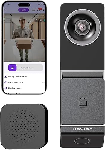 Havion Cámara de timbre de video con cable D2 - por NIU Inno., incluye timbre, cámaras duales, 5MP 3K QHD, pantalla de 2 pulgadas, eMMC de 32 GB,