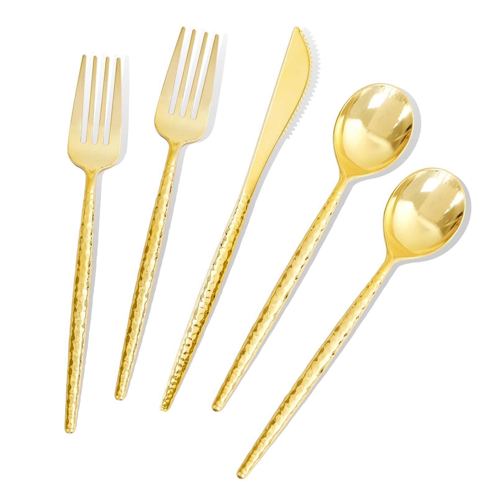 LIYH 360Pcs Gold Hammered Heavy Duty Plastic Silverware Set for Wedding