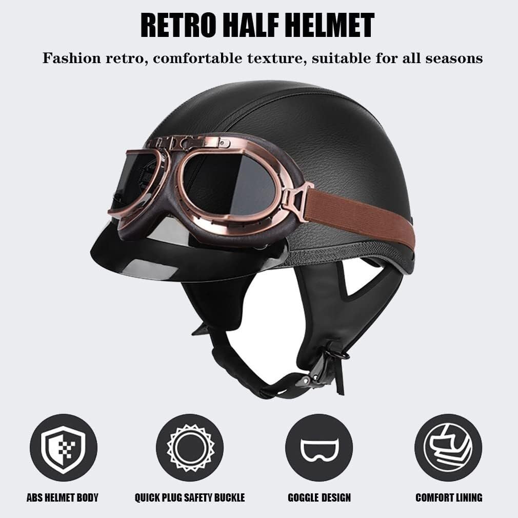 Mezzo Casco Vintage In Stile Tedesco – ECE E DOT, ABS+EPS, Con Occhiali Retrò, Taglie 55-64 Cm, Per Uomo E Donna