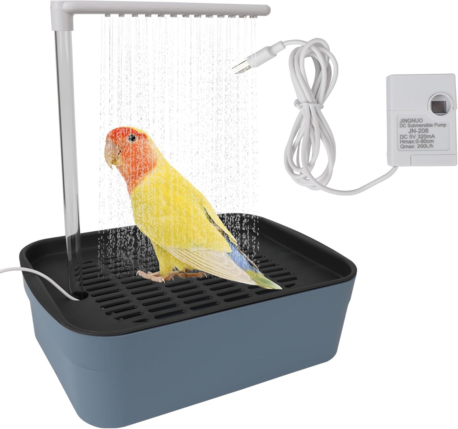 Parrot Bathtub, Large Bird Shower Fountain Indoor Bathtub USB Powered Circulating Bathtub Bird Bath Shower Tub Bird Automatic Bath Shower Bird Bath, for Cockatoos Parakeets Conures (Deep Blue)