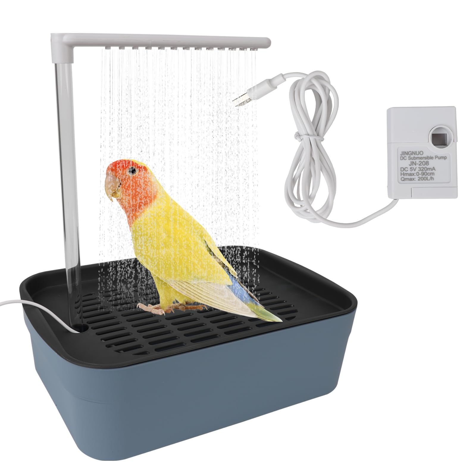 Bird Bath Tub,Automatic Parrot Bathtub with Circulating Faucet Bird Shower Bathing Tub USB Electric Water Cycle Bird Bath Cage Bird Shower Fountain for Pet Birds African Grey Cockatiel Conure Lovebird