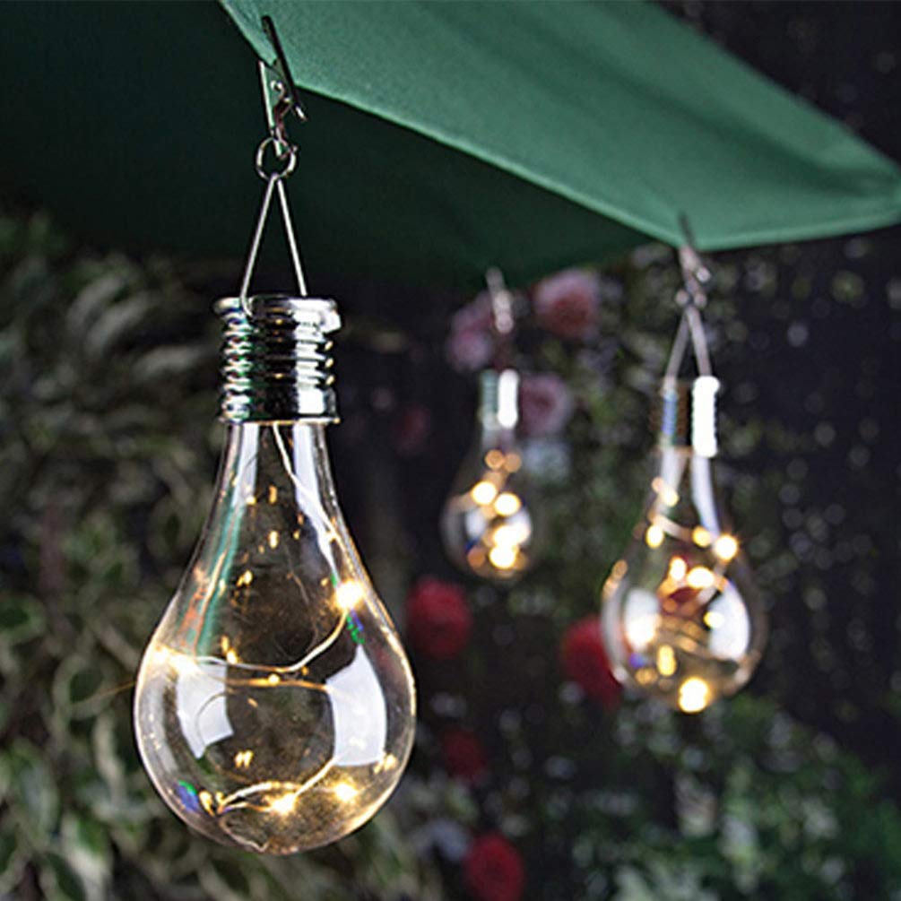 Abaodam Lot de 5 Ampoules solaires LED d'extérieur étanches à Suspendre pour Jardin, Cour, Camping (lumière Blanche Chaude)