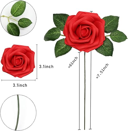 Miniatura 2 de ZAMMAZ Rosas artificiales, 50 unidades, rosas falsas de espuma de aspecto real con tallos para ramos de boda, despedidas de soltera, centros de