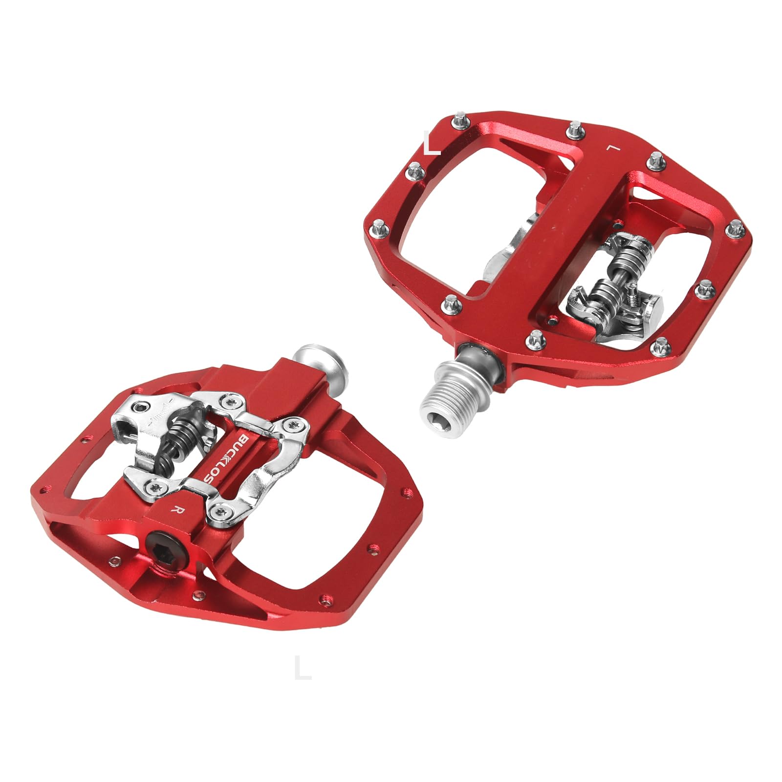 AEYINO for SPD Pedals - Aluminum Mountain Bike Clip in SPD Flat Sided Pedals - Road Bike MTB Bicycle Clipless Sealed Bearing Cycling Clips Pedal Compatible with SPD Cleats Sealed Cartridge Bearings