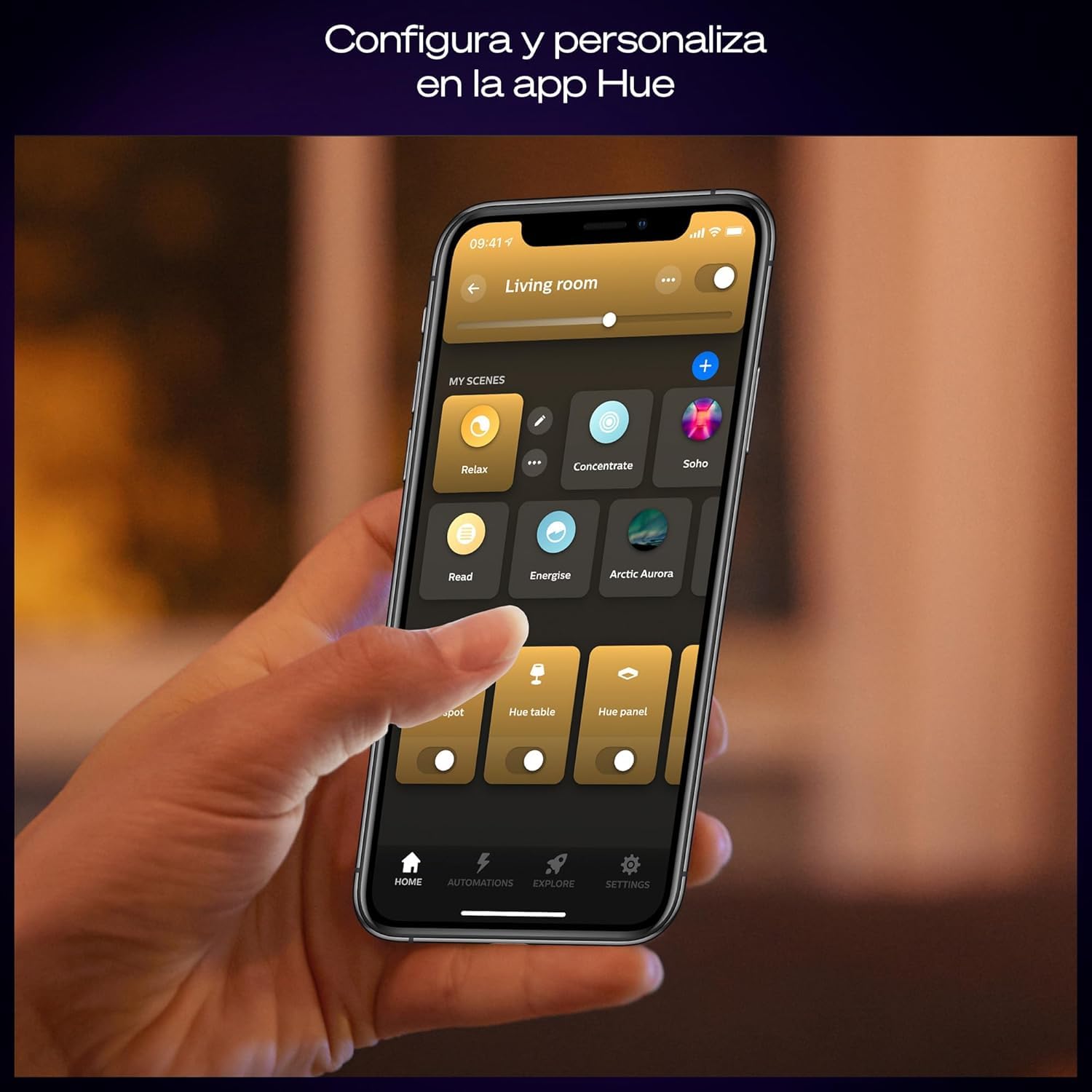 Philips Hue - Panel Led Inteligente Aurelle, 39W-3750 lúmens, Luz Blanca de Cálida a Fría, Compatible con Alexa y Google Home, 120x30cm, Negro