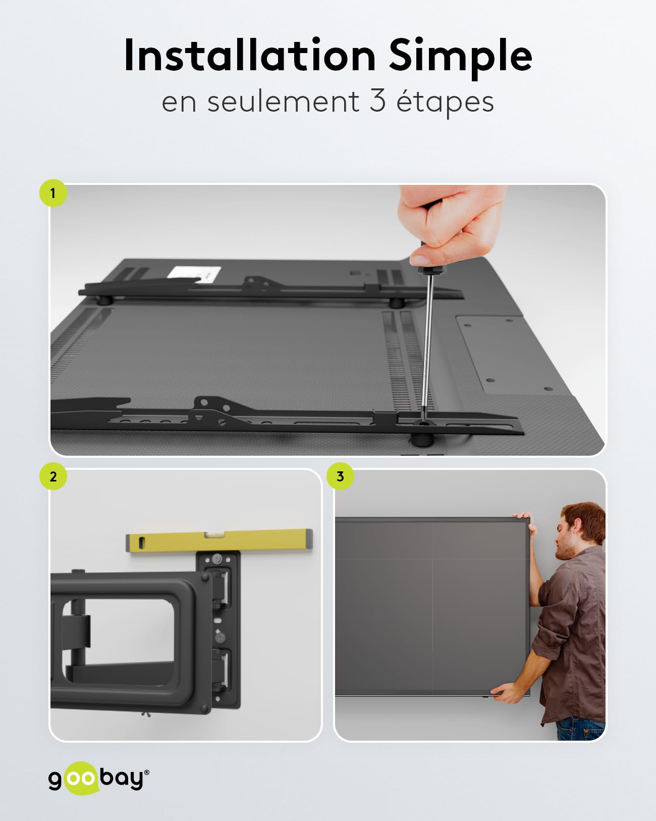 Goobay 49745 Support Mural TV Orientable et Inclinable pour écrans 37-70 Pouces (94-178 cm) / Accroche Television Mural Charge Max. 35 KG/Fixation Murale TV pour Tele VESA 300 x 300