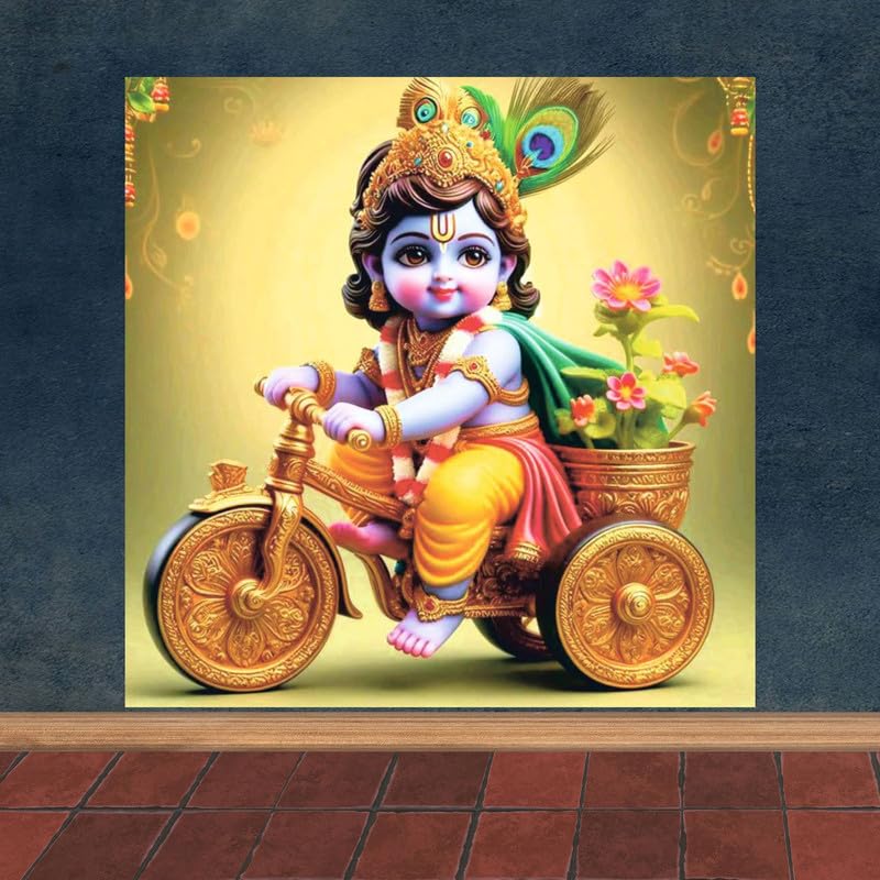 Image of British Terminal Cute little Bal Gopal Baby God Krishna| Kanha Ji | Laddu Lord Makhan Chor Painting Religious Poster for Pregnant Women for wall (matt thin vinyl,sticker,multicolor,unframed)| bj291