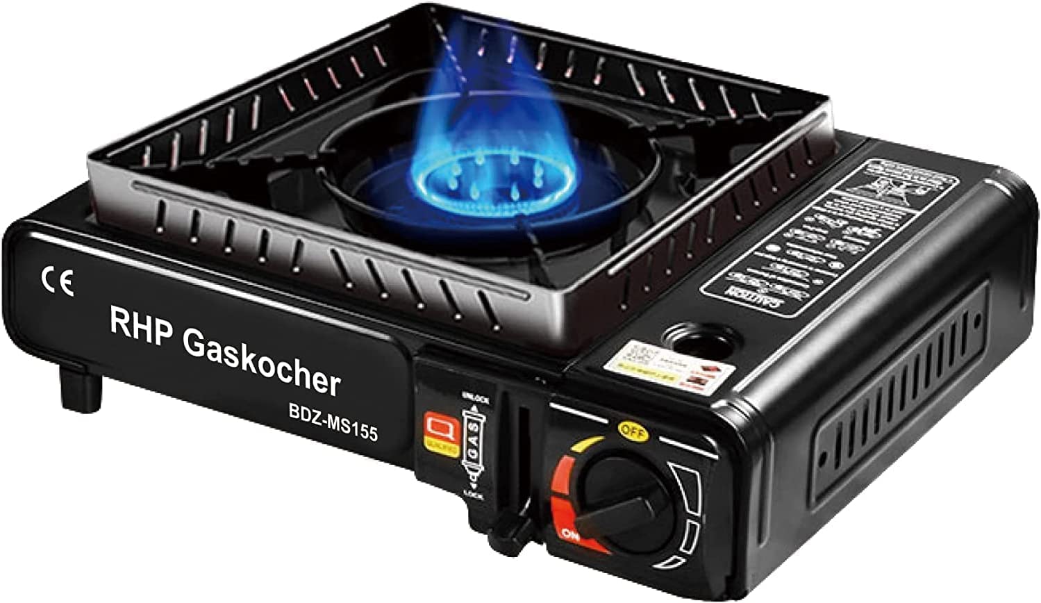 RHP Réchaud à gaz d'extérieur - Pour camping, voyage, vacances, randonnée, pique-nique, jardin - Avec mallette pratique - Jusqu'à 30 % de consommation de gaz en moins