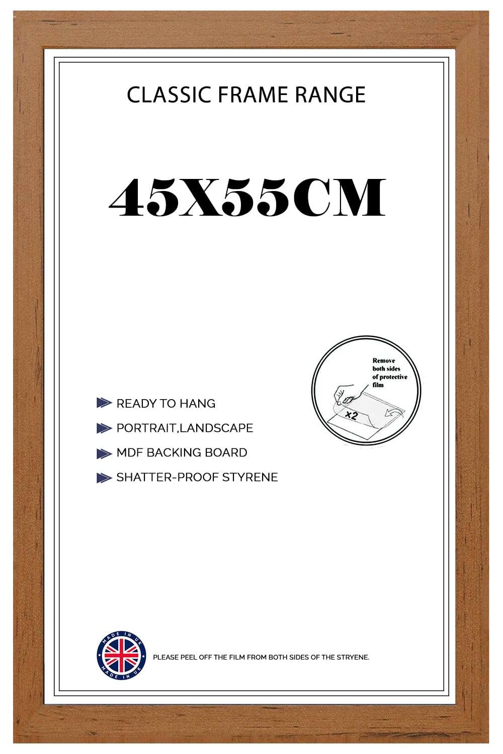 Picture Frame 45x55 cm for Jigsaw Puzzles | Strong MDF Wooden Shatter-Proof Front | 55cm x 45cm Vertical & Horizontal 30x15mm Moulding for Home & Office - Walnut
